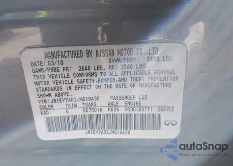 2018 Infiniti Q50 3.0T Luxe z USA, uszkodzony, nr VIN JN1EV7AR2JM610430